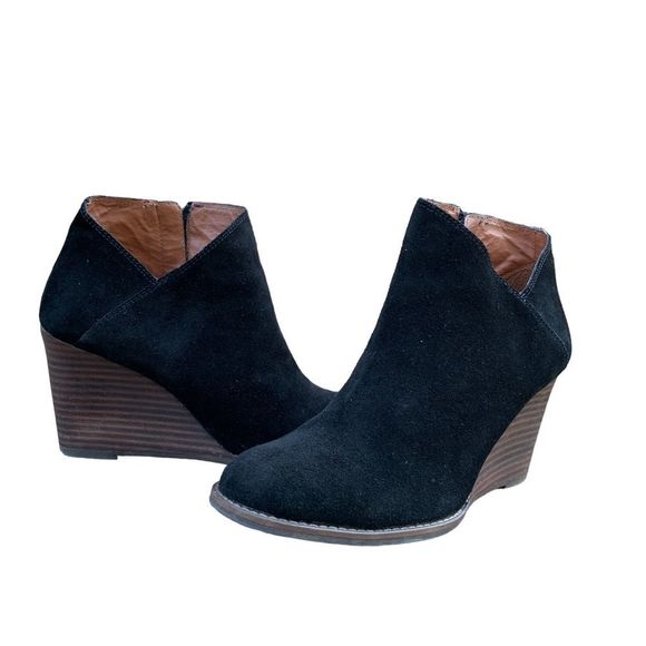 Lucky Brand Black Suede Heeled Boots - Picture 2 of 13